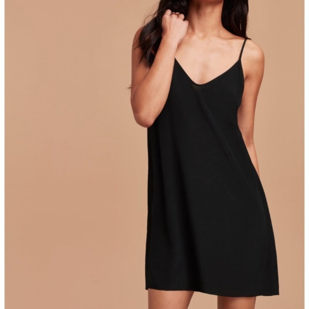 Aritzia Wilfred Black Laurette Silk Slip Dress Size Medium